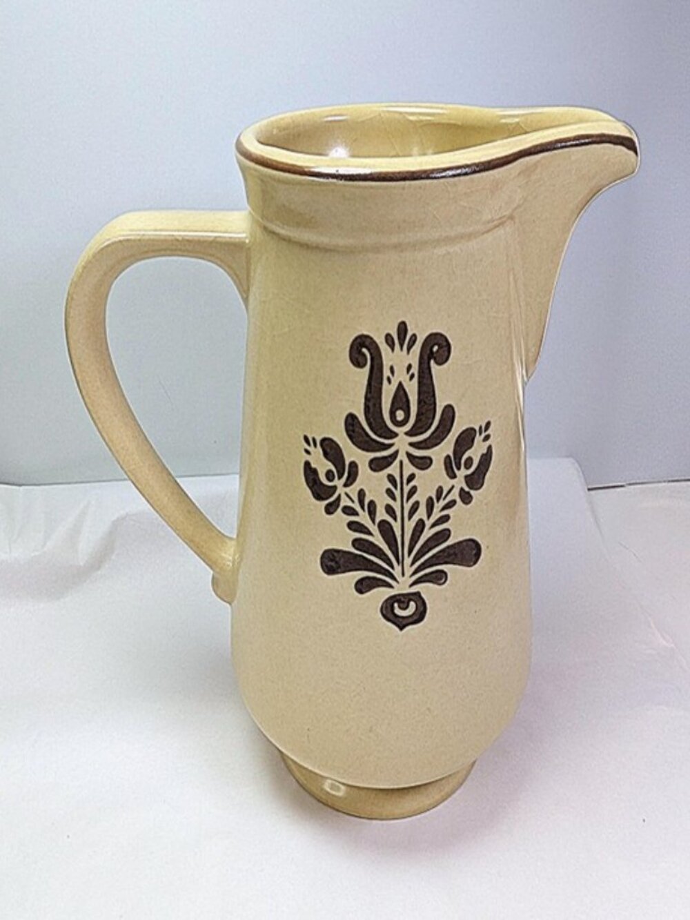 Vintage Pfaltzgraff Village Stoneware 2 Quart Pitcher Folk Art Floral